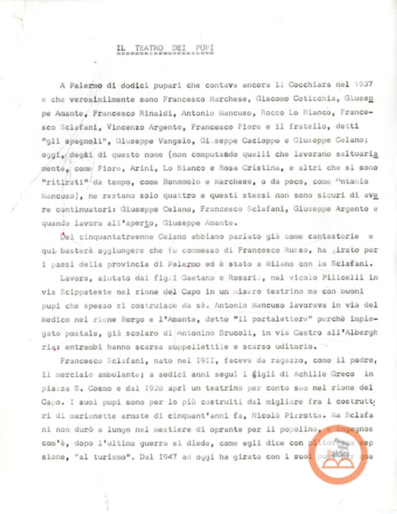 Appunti per Pupi e Cantastorie