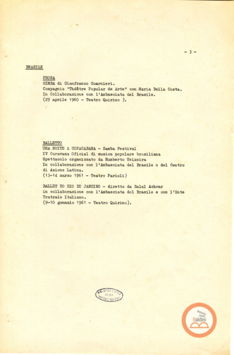 Attività del Teatro Club-anno 1957-1966