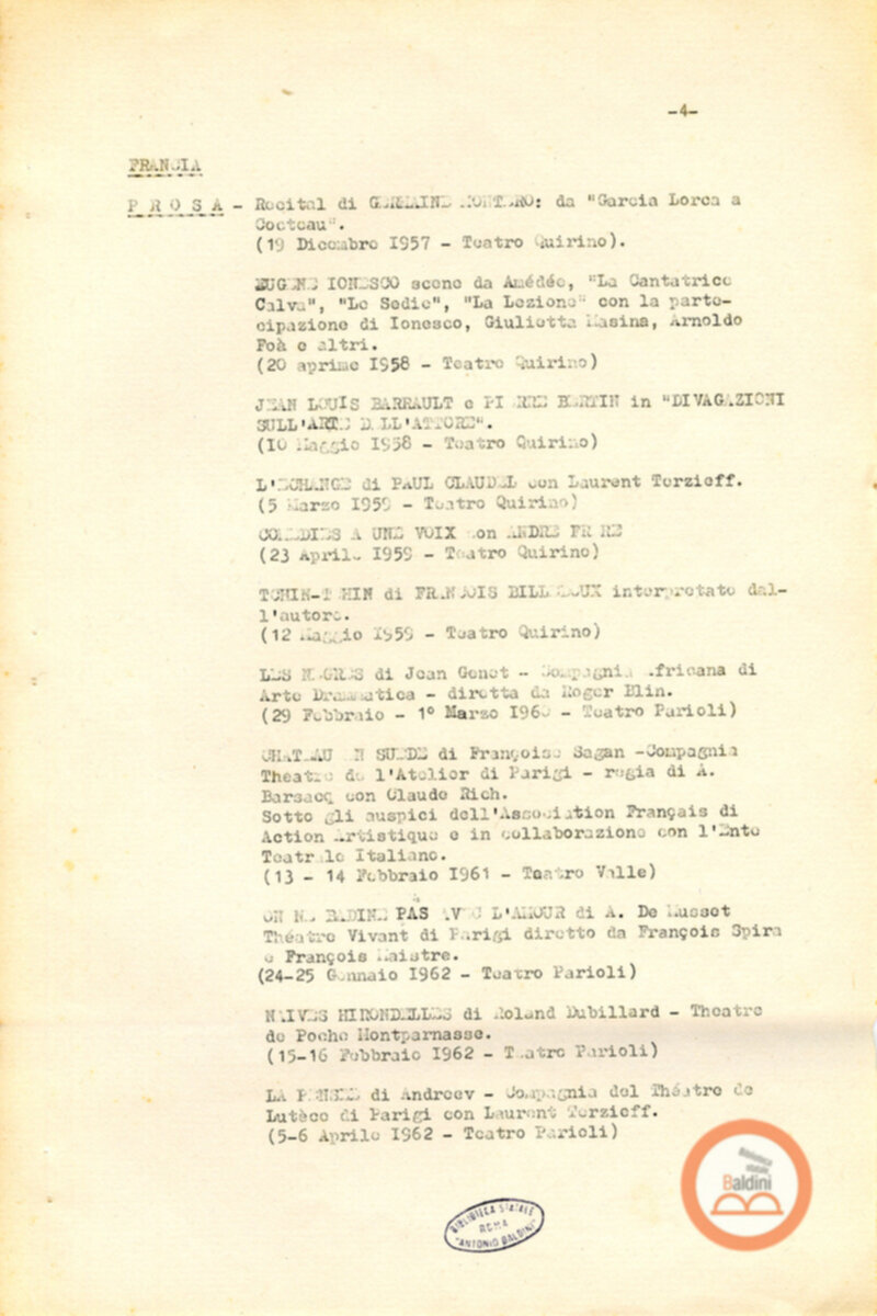 Attività del Teatro Club-anno 1957-1966