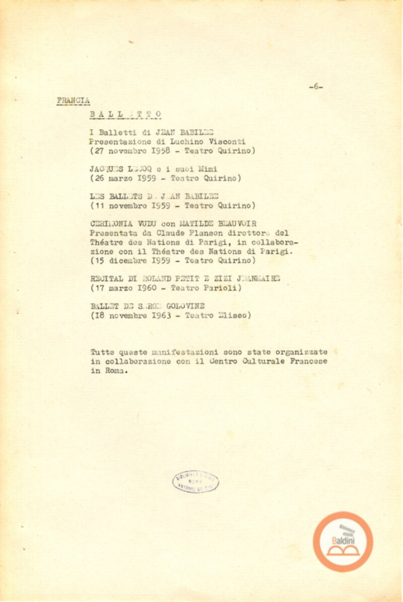 Attività del Teatro Club-anno 1957-1966