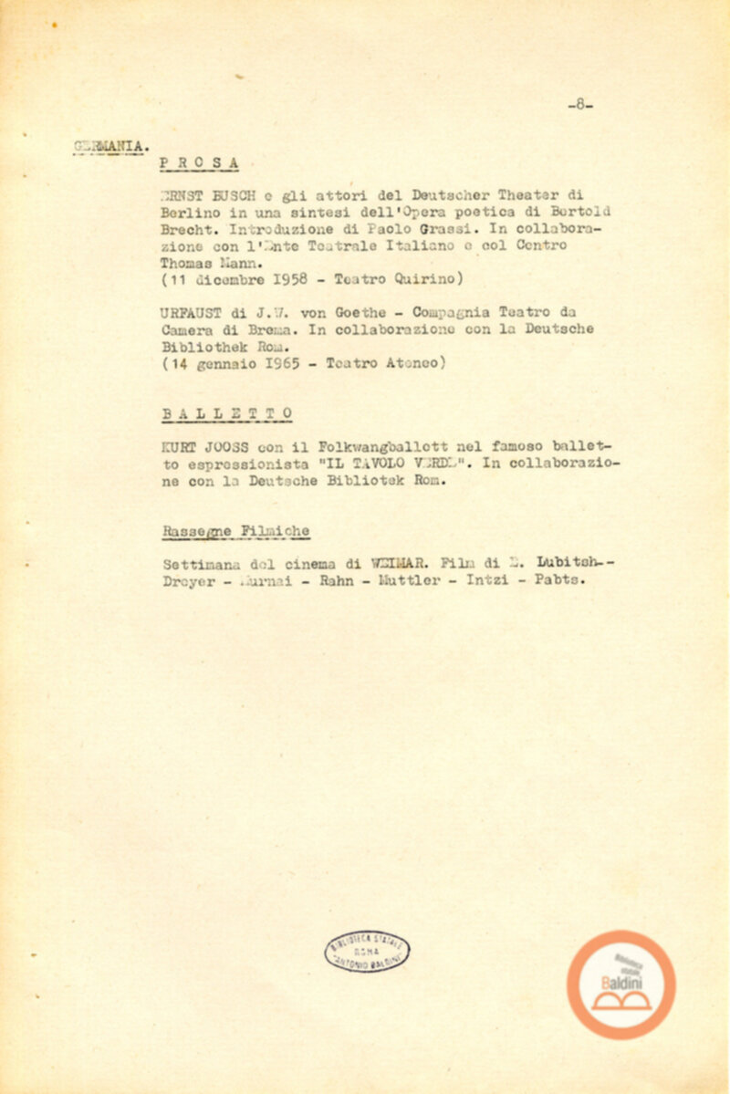 Attività del Teatro Club-anno 1957-1966