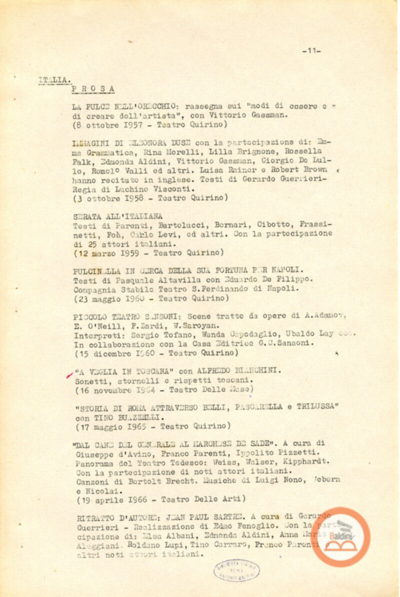 Attività del Teatro Club-anno 1957-1966