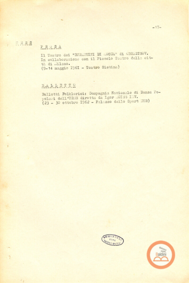 Attività del Teatro Club-anno 1957-1966
