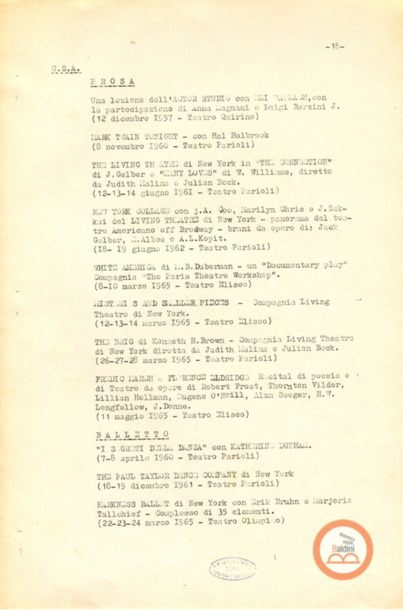 Attività del Teatro Club-anno 1957-1966