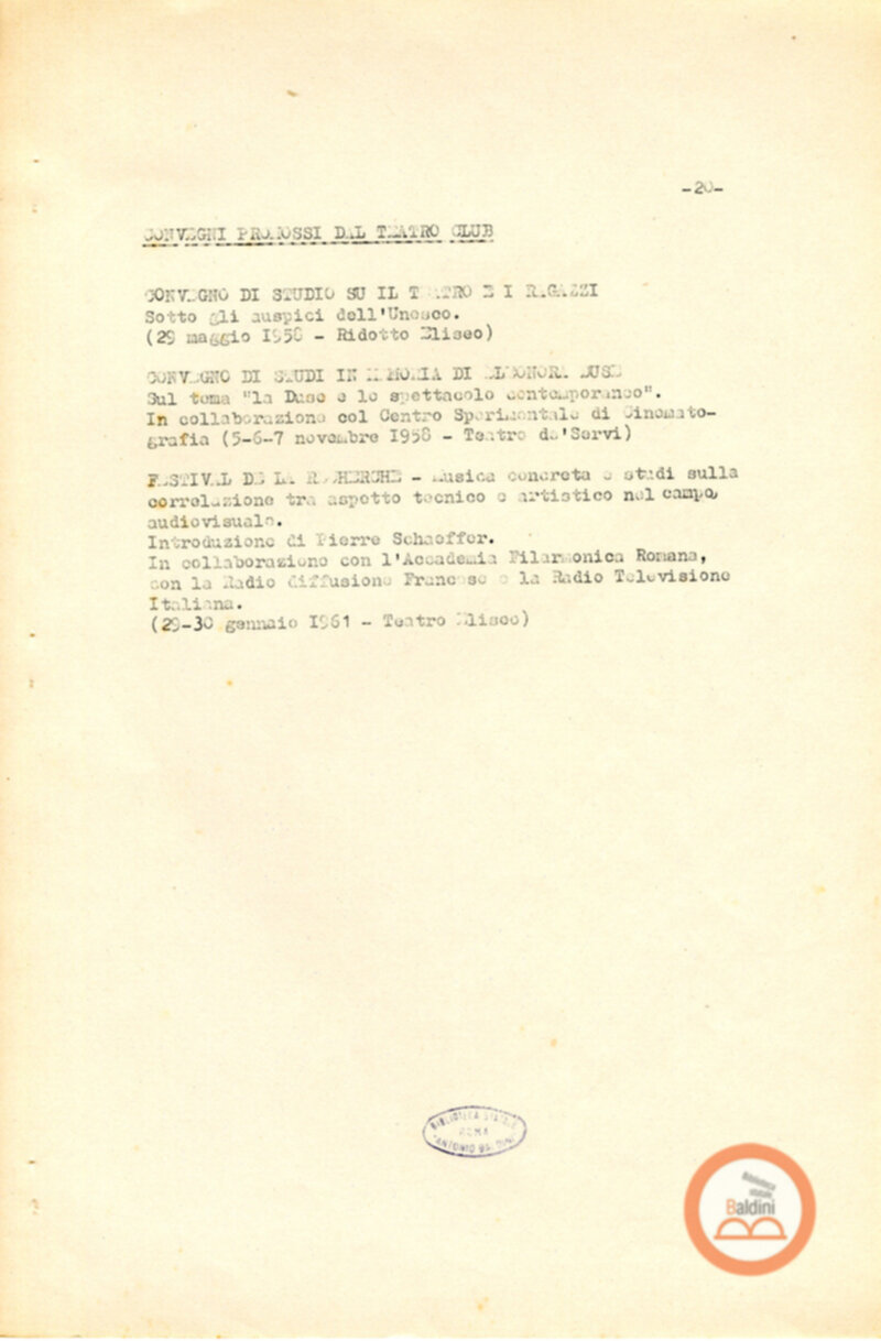 Attività del Teatro Club-anno 1957-1966