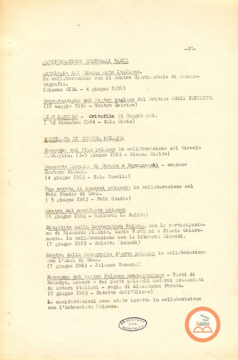 Attività del Teatro Club-anno 1957-1966