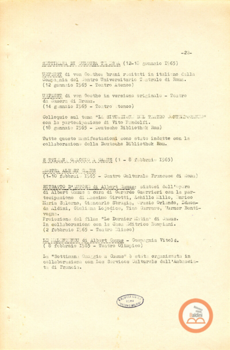 Attività del Teatro Club-anno 1957-1966