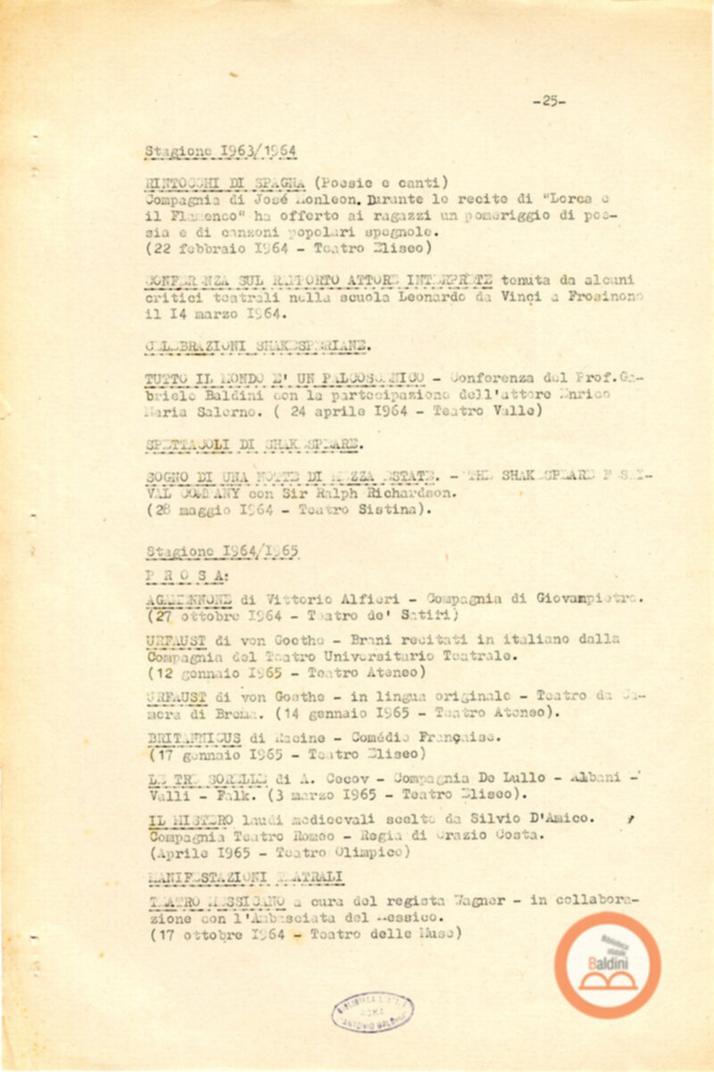 Attività del Teatro Club-anno 1957-1966