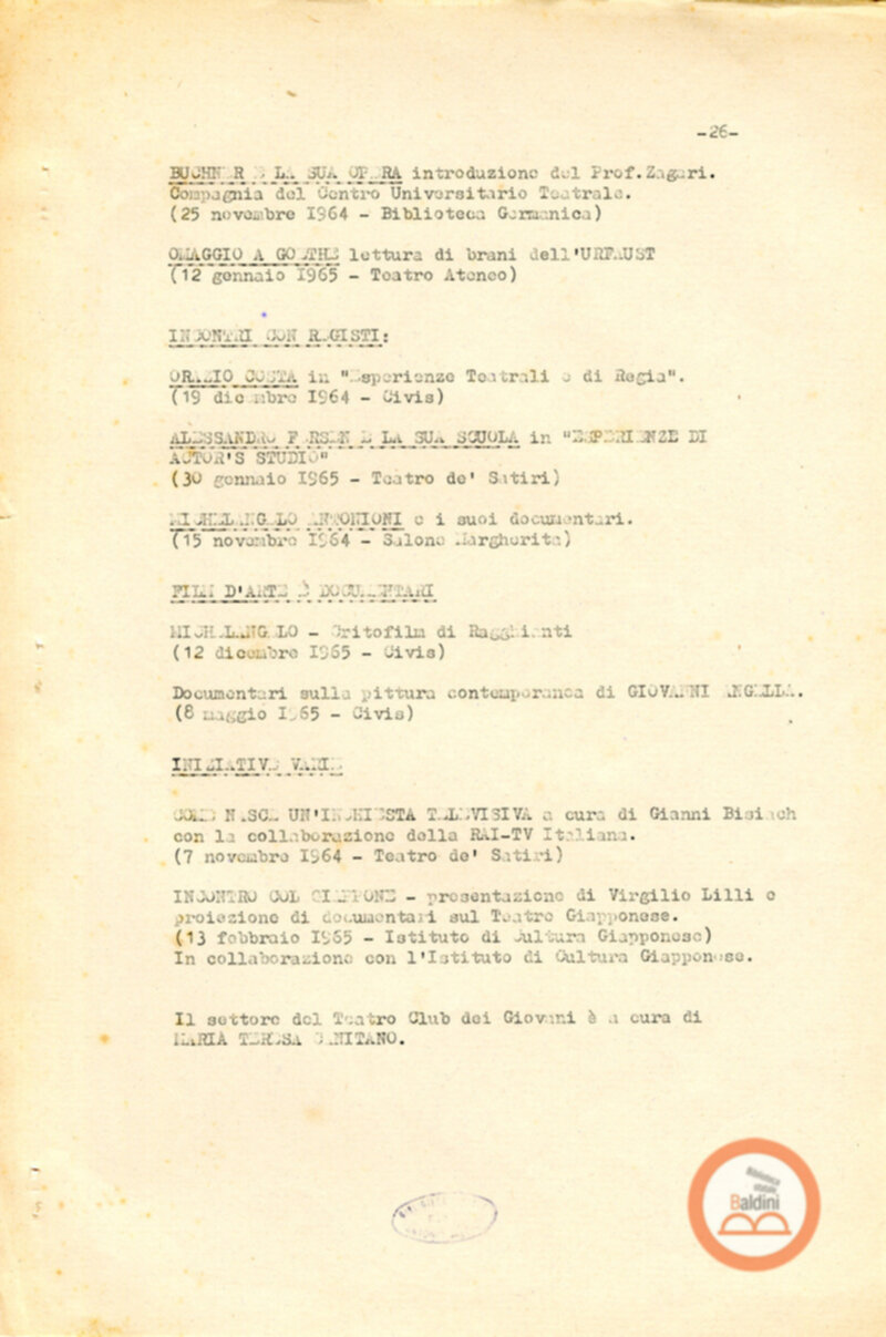 Attività del Teatro Club-anno 1957-1966