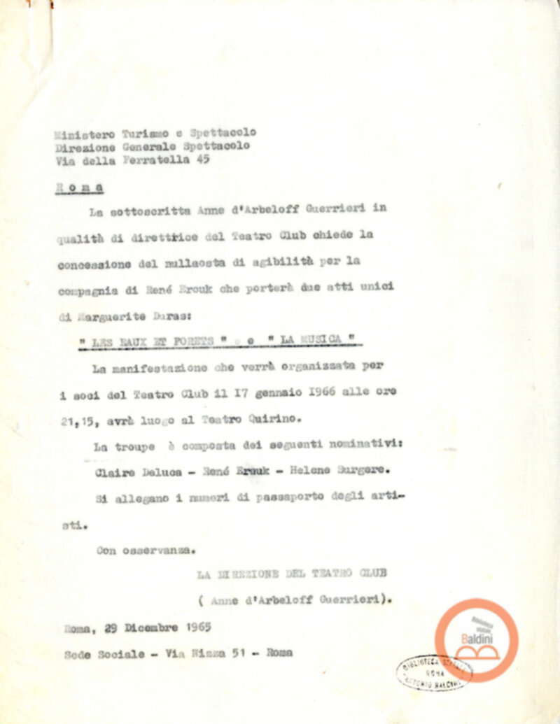 Permesso di soggiorno per la Compagnia di René Erouk