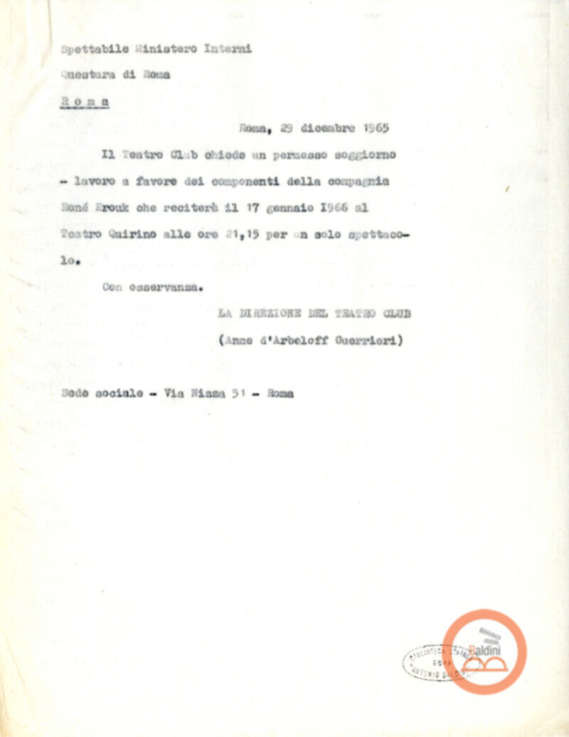 Permesso di soggiorno per la Compagnia di René Erouk