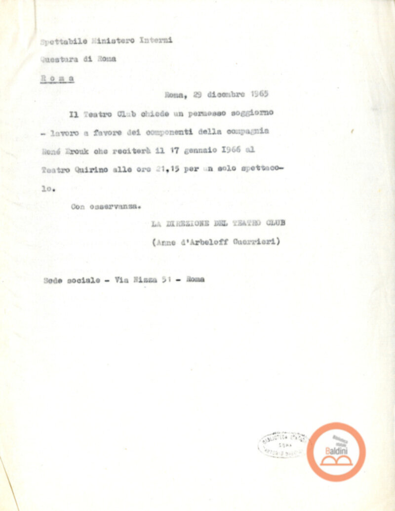 Permesso di soggiorno per la Compagnia di René Erouk