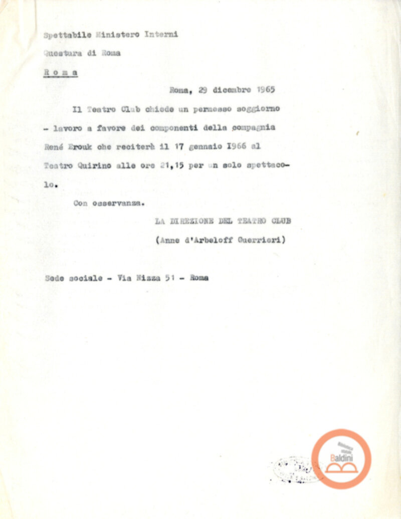 Permesso di soggiorno per la Compagnia di René Erouk