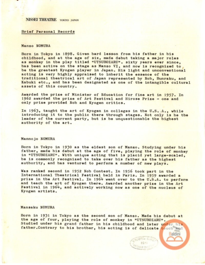 Spettacoli di Noh e di Kyogen a Roma