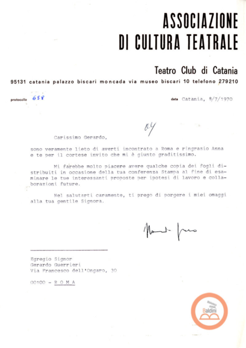Lettera del Teatro Club di Catania