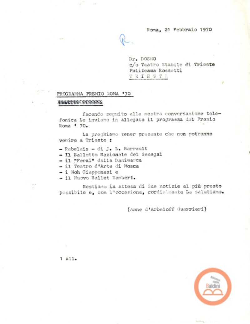 Premio Roma '70 - collaborazione con il Teatro Stabile di Trieste