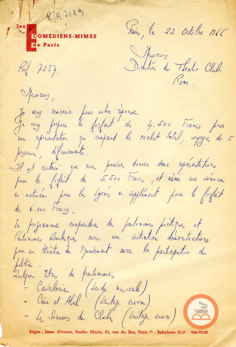 Ecole Jacques Lecoq mime Théatre-Mouvement - corrispondenza