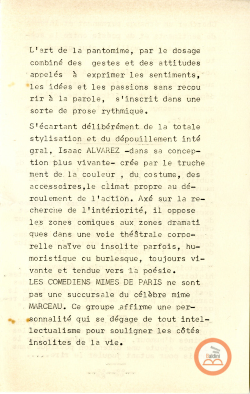 Ecole Jacques Lecoq mime Théatre-Mouvement - corrispondenza