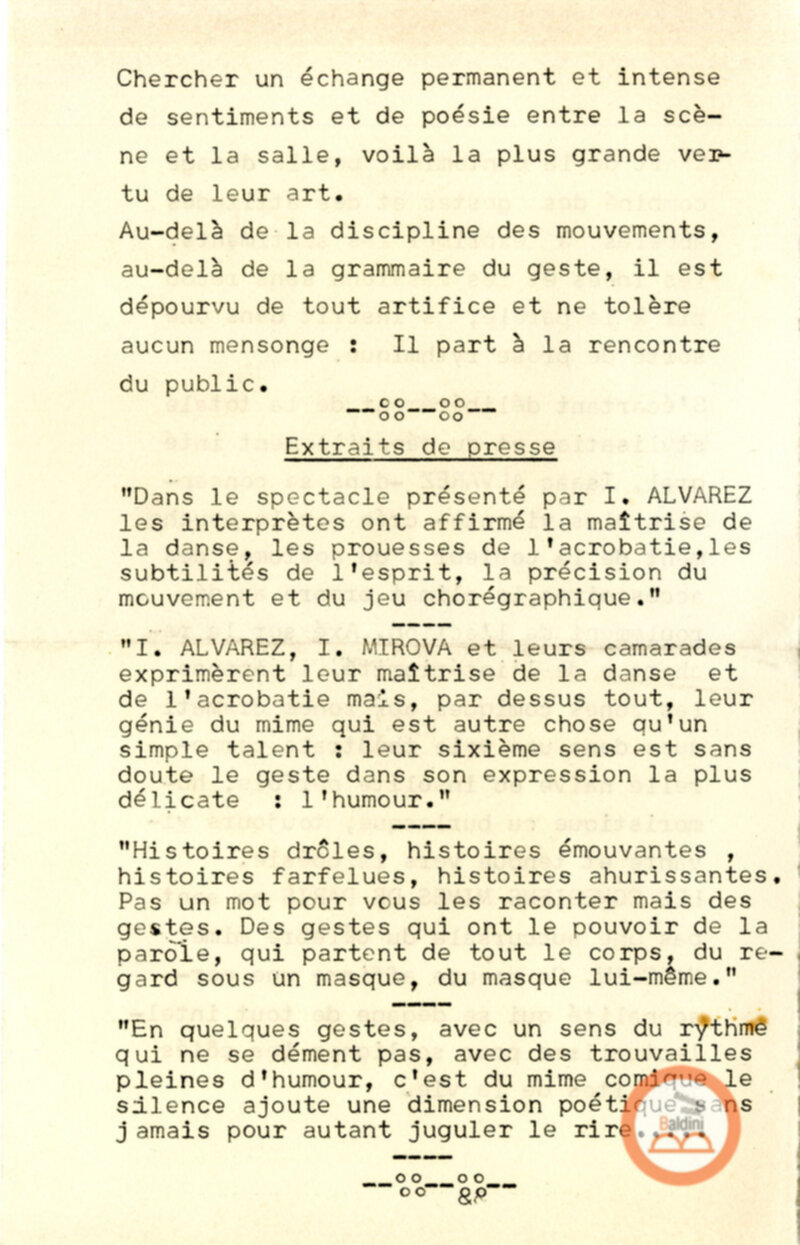 Ecole Jacques Lecoq mime Théatre-Mouvement - corrispondenza