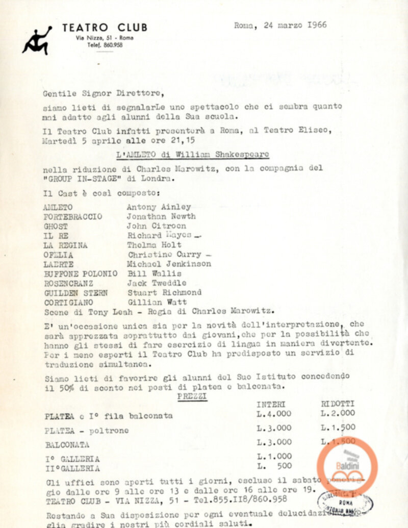 Stagione 1965-1966 - collaborazione delle scuole con il Teatro Club