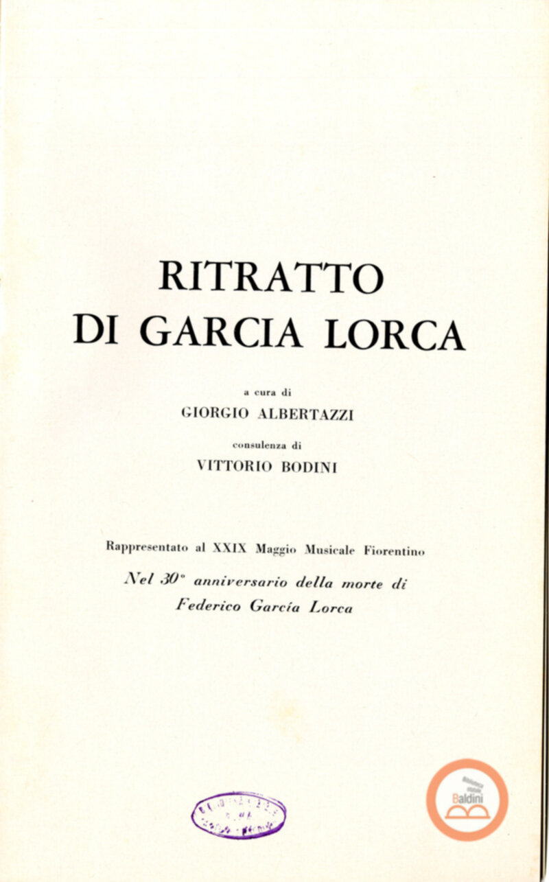 Programma spettacolo Ritratto di Garcia Lorca
