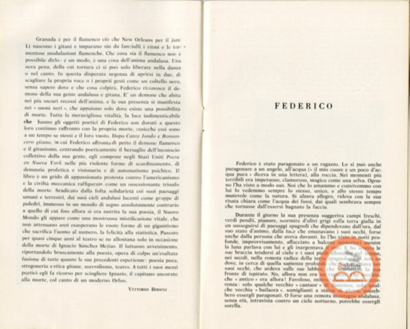 Programma spettacolo Ritratto di Garcia Lorca