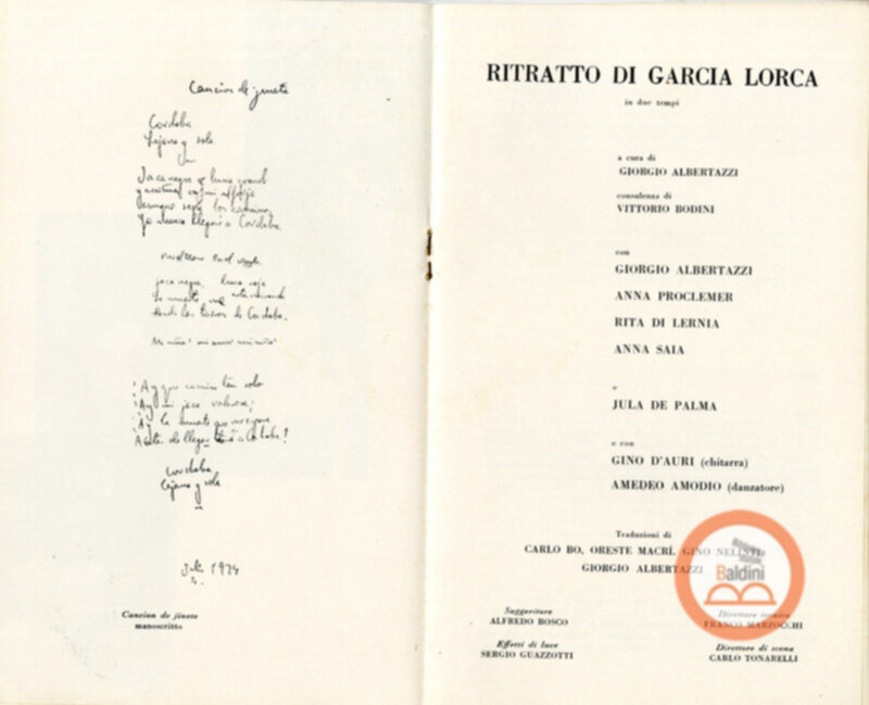 Programma spettacolo Ritratto di Garcia Lorca