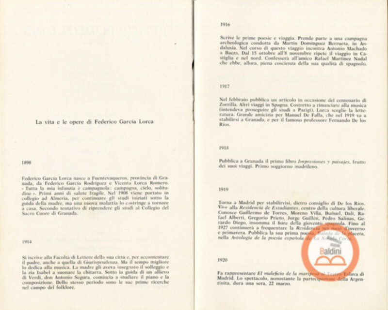 Programma spettacolo Ritratto di Garcia Lorca