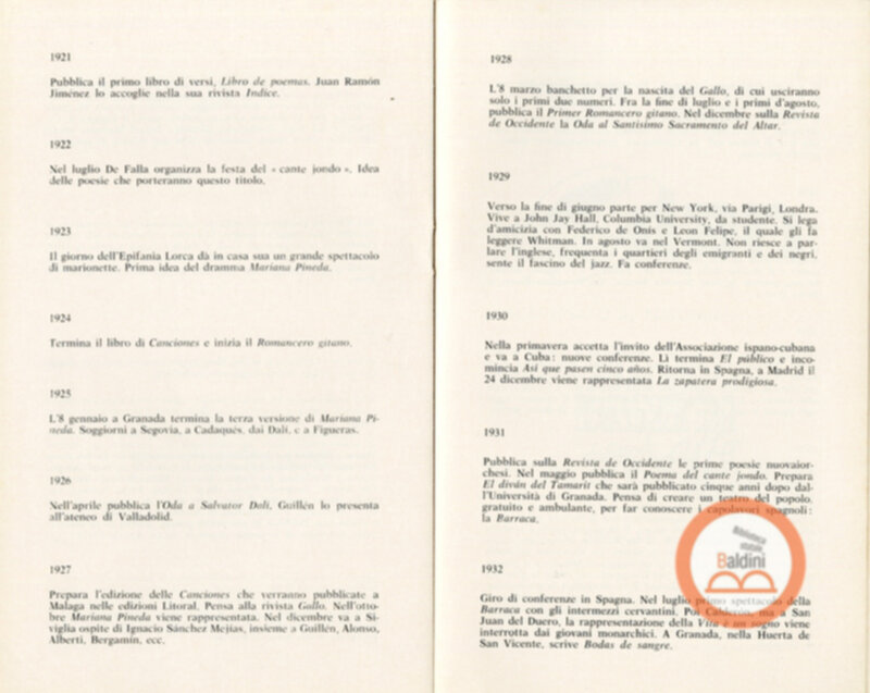 Programma spettacolo Ritratto di Garcia Lorca