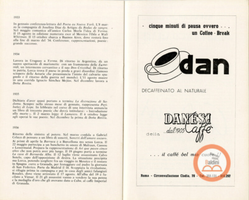 Programma spettacolo Ritratto di Garcia Lorca