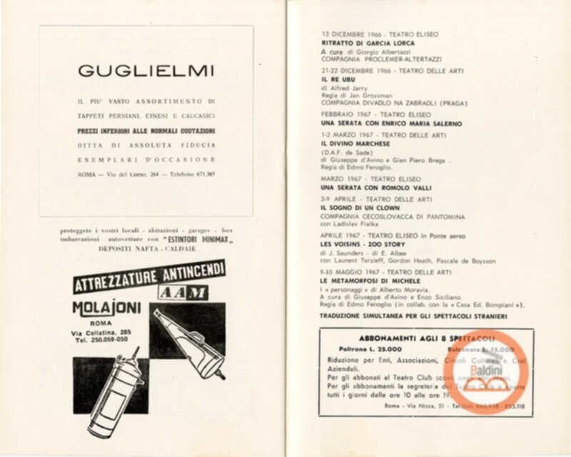 Programma spettacolo Ritratto di Garcia Lorca