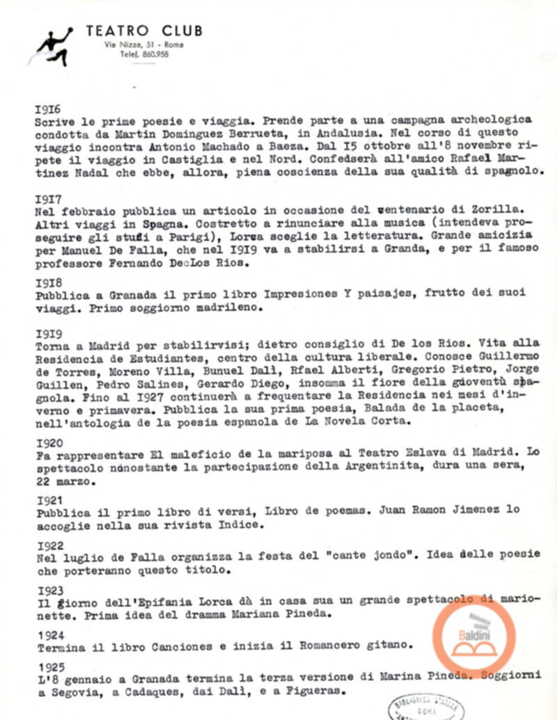 Ritratto di Garcia Lorca - bozza del testo