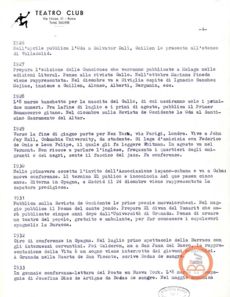 Ritratto di Garcia Lorca - bozza del testo