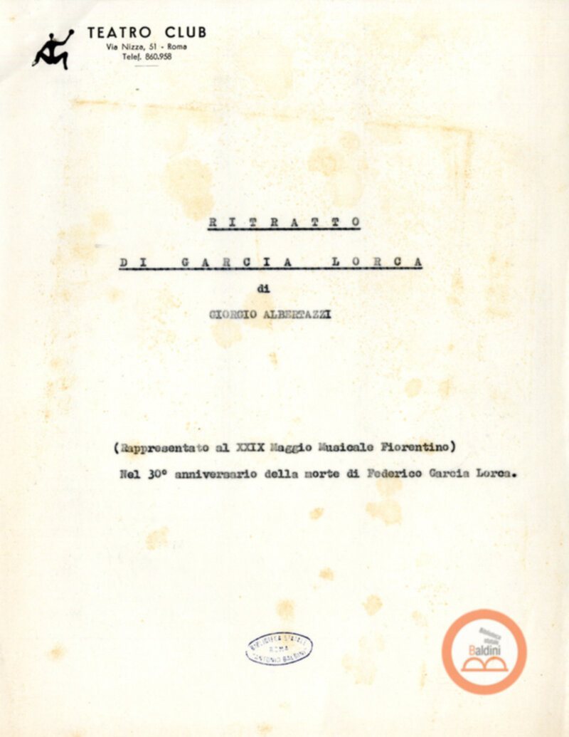 Ritratto di Garcia Lorca - bozza del testo