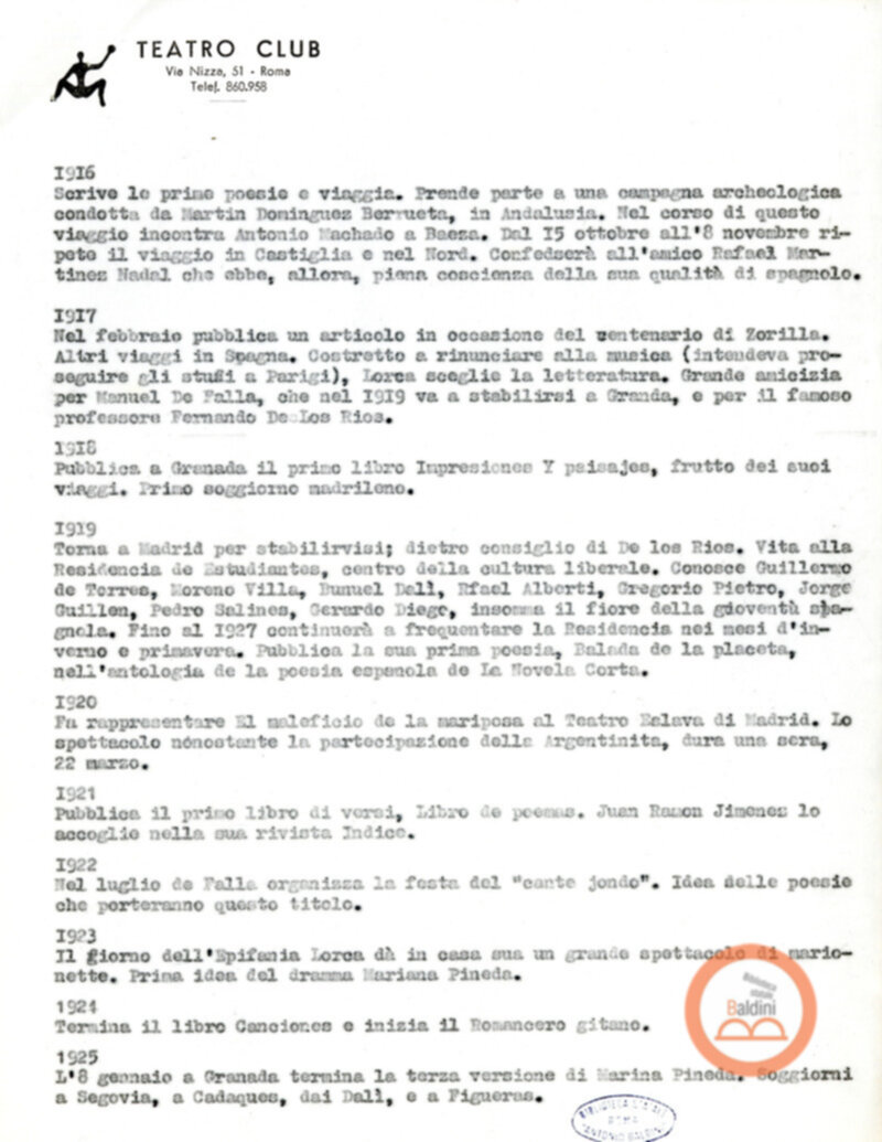 Ritratto di Garcia Lorca - bozza del testo