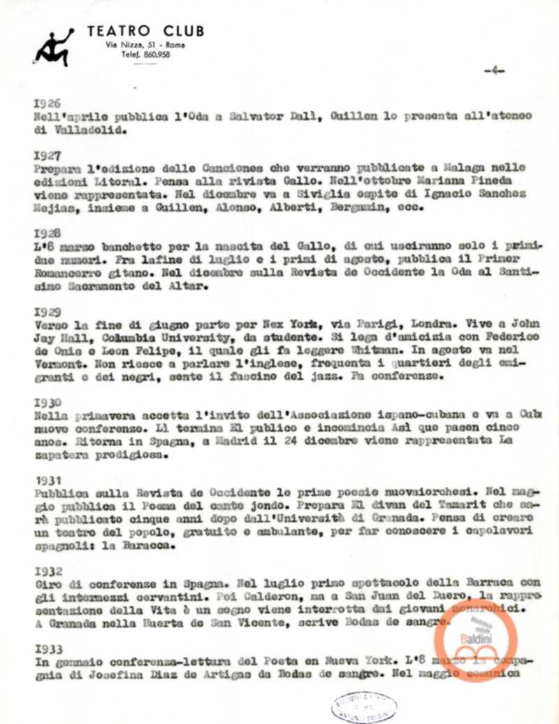 Ritratto di Garcia Lorca - bozza del testo