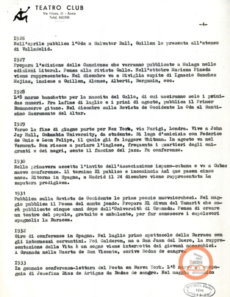 Ritratto di Garcia Lorca - bozza del testo