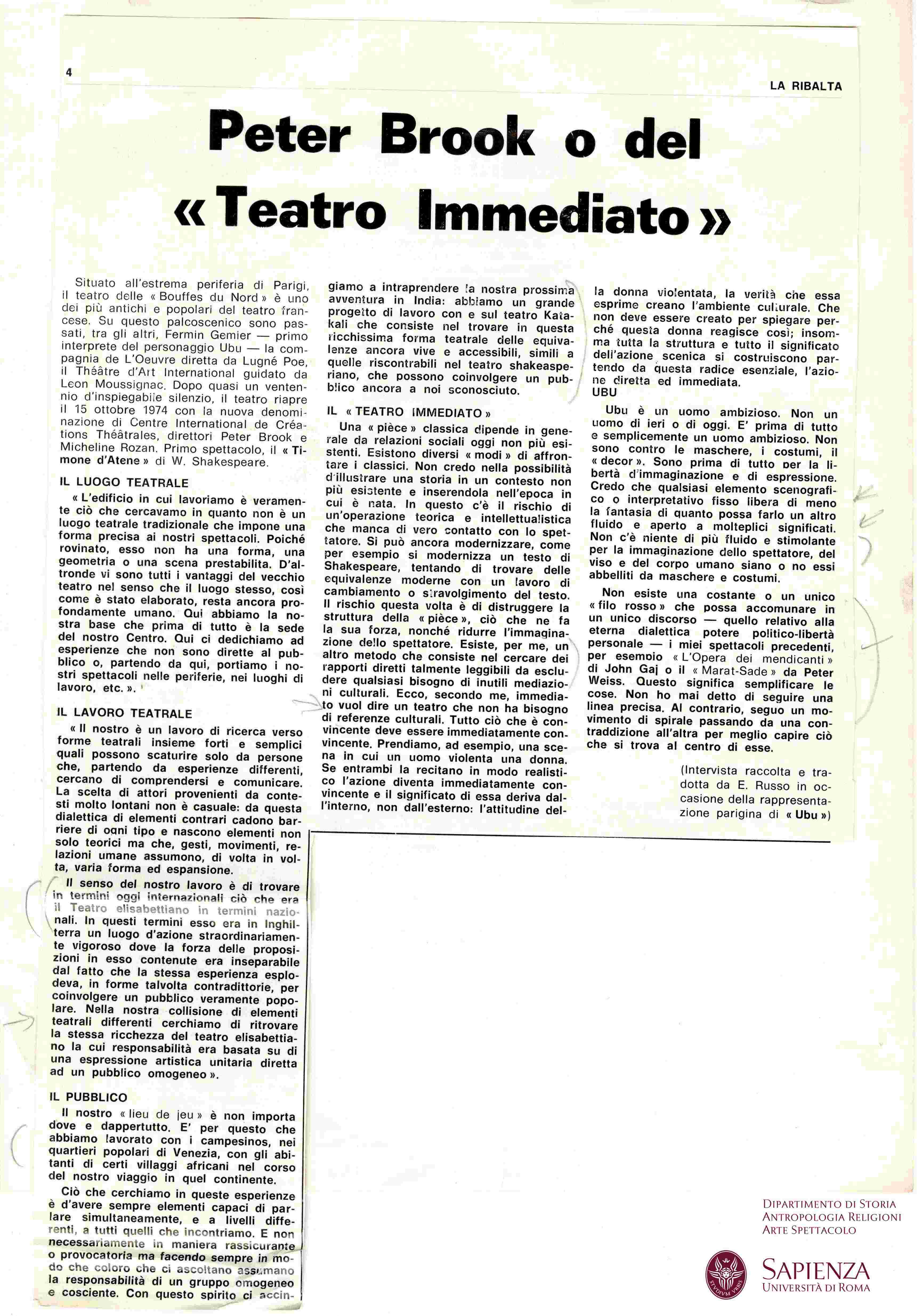 Immagine di Peter Brook o del "teatro immediato"