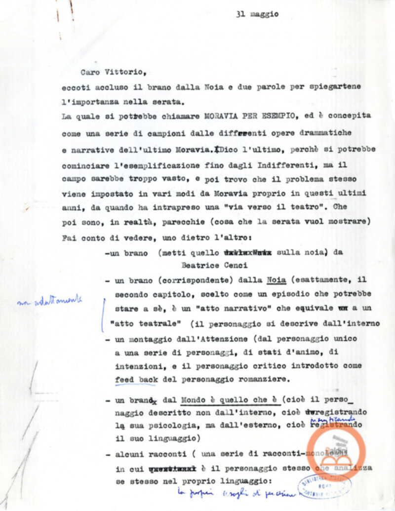 Moravia, per Esempio... - Lettera a Vittorio Gassman