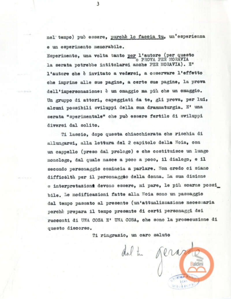 Moravia, per Esempio... - Lettera a Vittorio Gassman