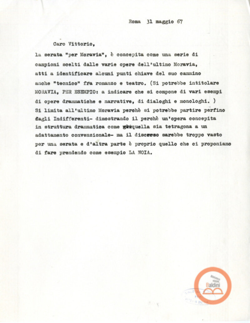 Moravia, per Esempio... - Lettera a Vittorio Gassman