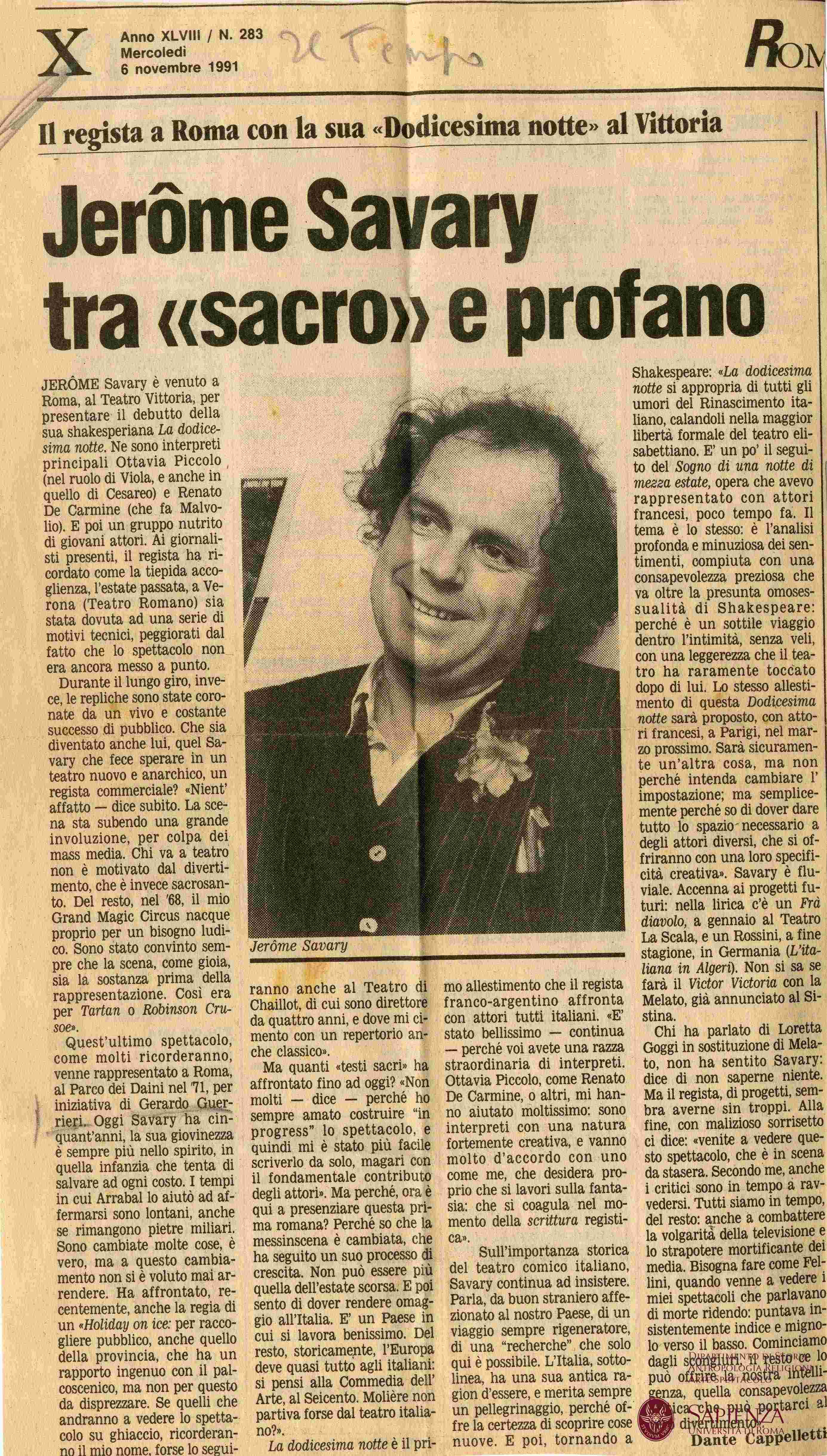 Immagine di Jerome Savary tra "sacro" e profano