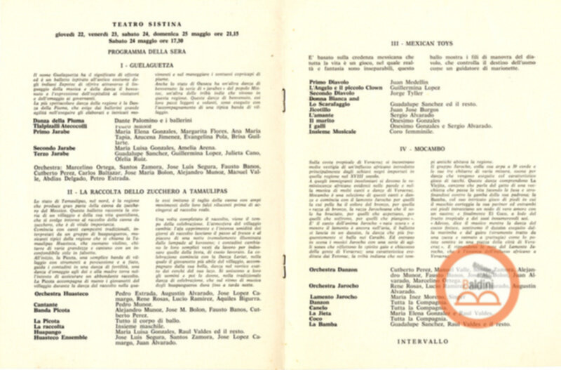 Programma dello spettacolo "Ballet folklorico de Mexico" relativo alla rassegna internazionale delle arti dello spettacolo (22-25 maggio 1969).