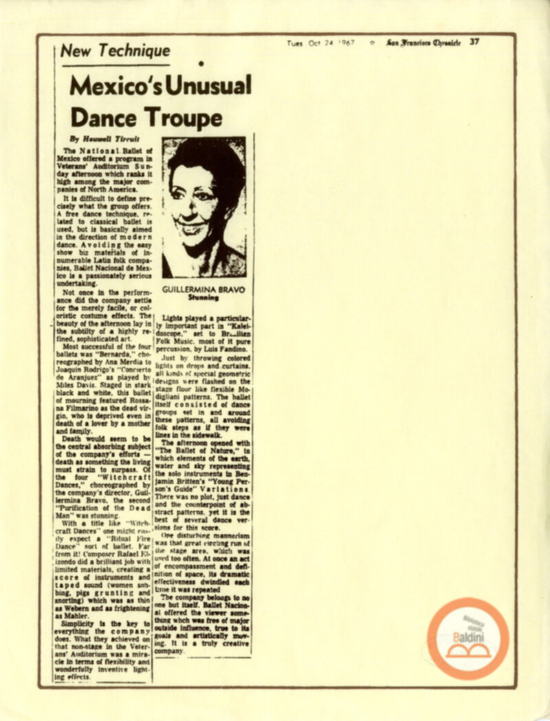 Rassegna stampa relativa allo spettacolo del Balletto messicano di Amalia Hernandez.