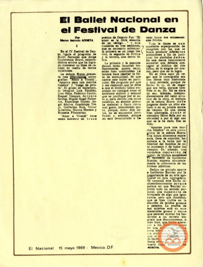 Rassegna stampa relativa allo spettacolo del Balletto messicano di Amalia Hernandez.