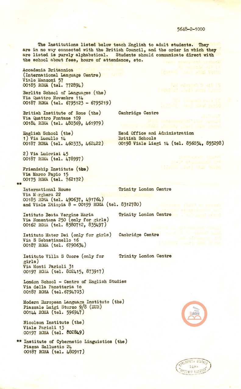 Premio Roma '70 - istituti inglesi e americani