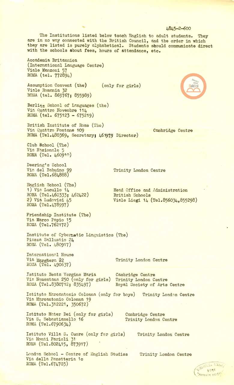 Premio Roma '70 - istituti inglesi e americani