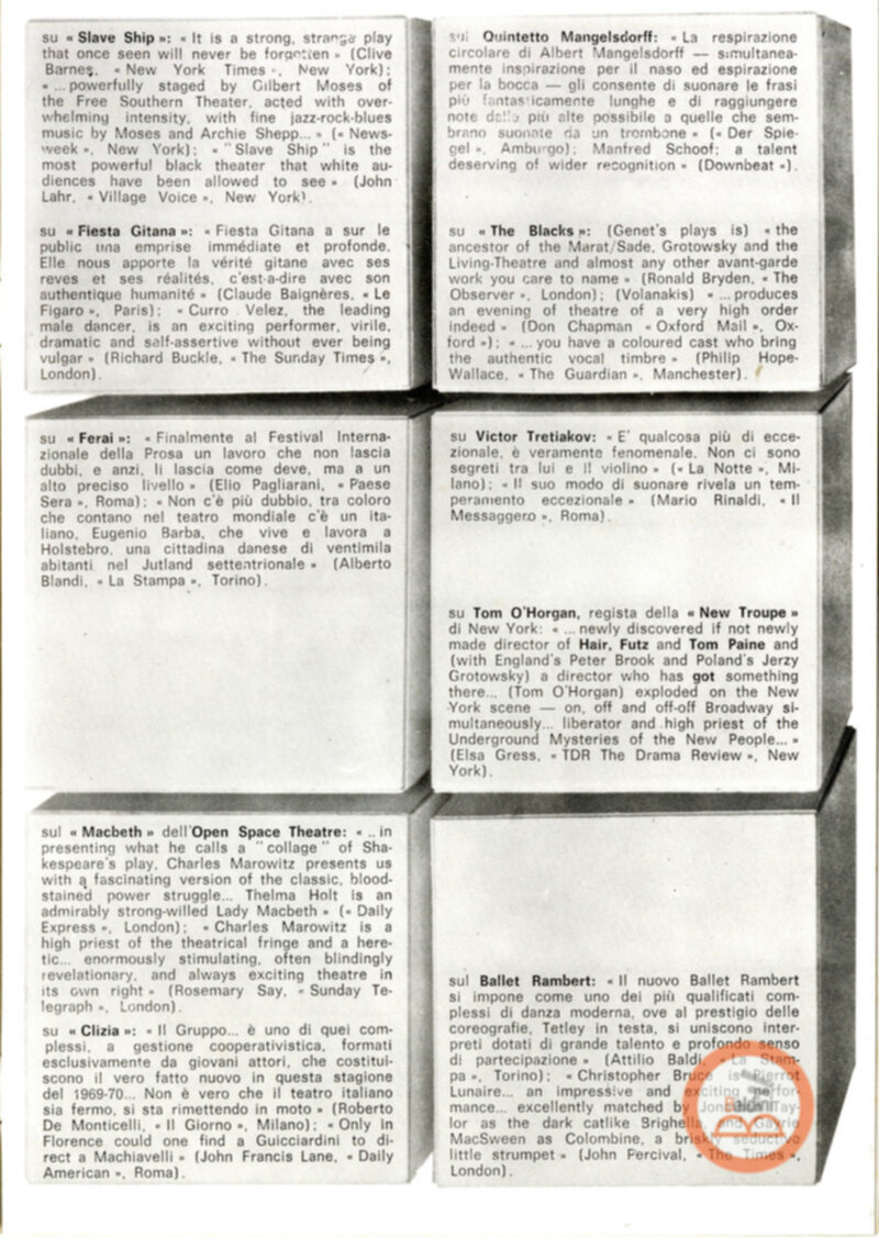 Premio Roma '70 - programma