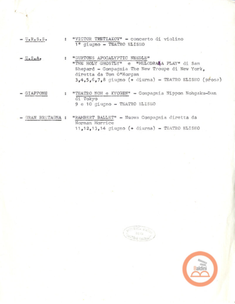 Premio Roma '70 - programma