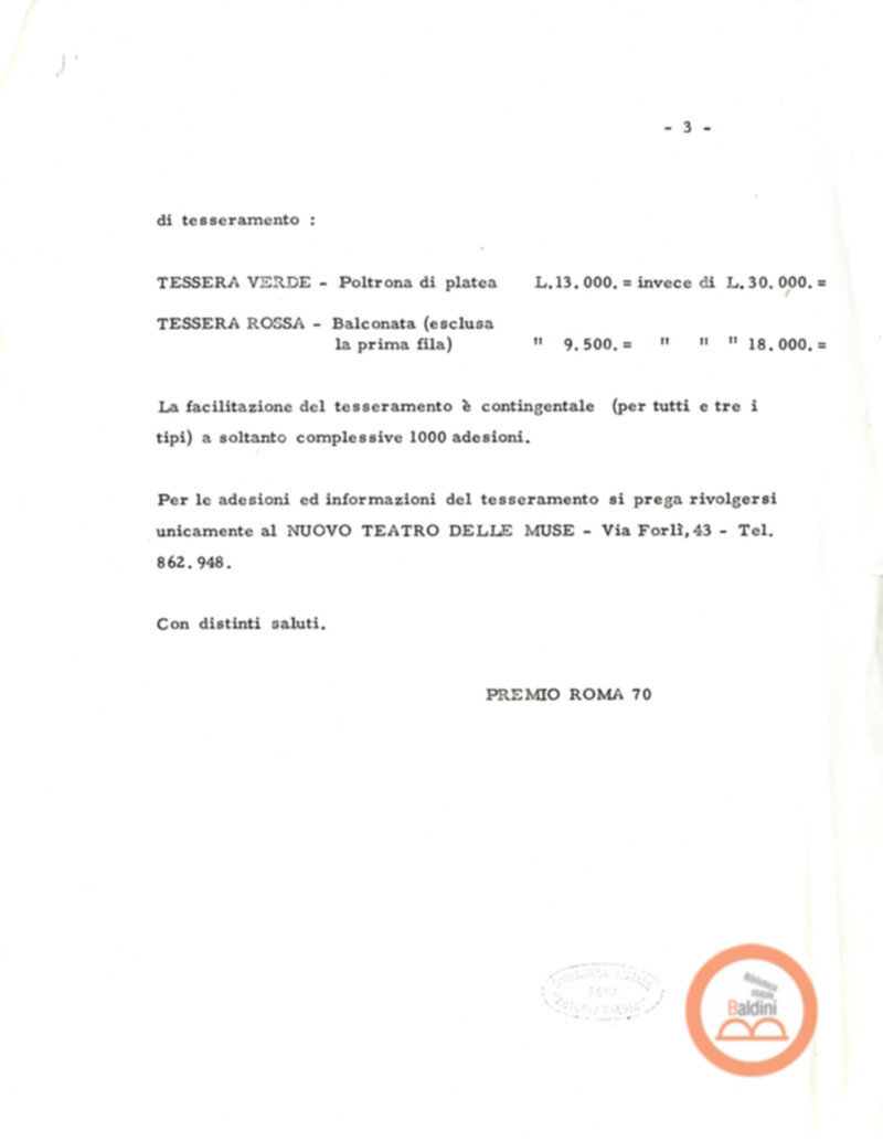 Premio Roma '70 - tesseramento